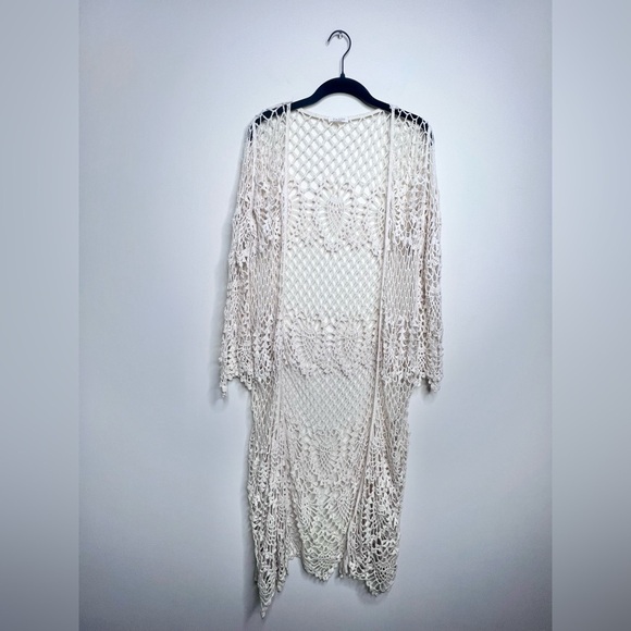 Sky and Sparrow Crochet Duster Midi Cardigan Coverup Festival Boho Beachy L/XL - Picture 3 of 12
